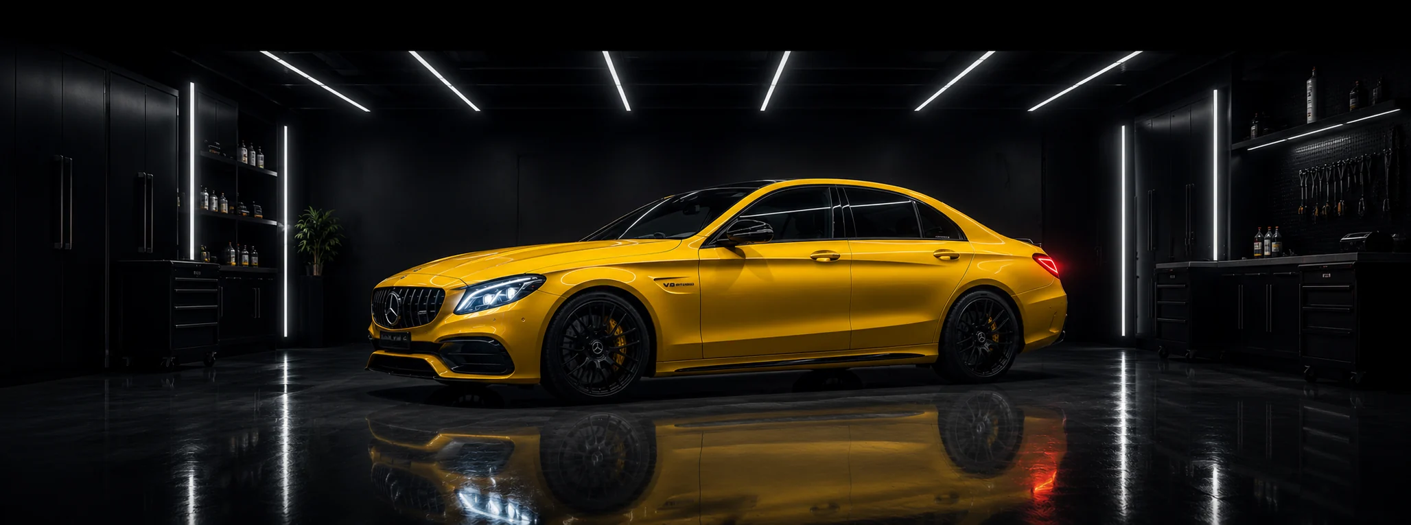 Mercedes-AMG e verdhë në punishten Enno